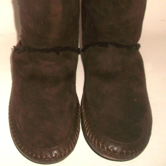Tory Burch Mid-Calf Brown Suede Moccasin Boots Lined w Authentic Shearling 9.5M - Picture 4 of 9
